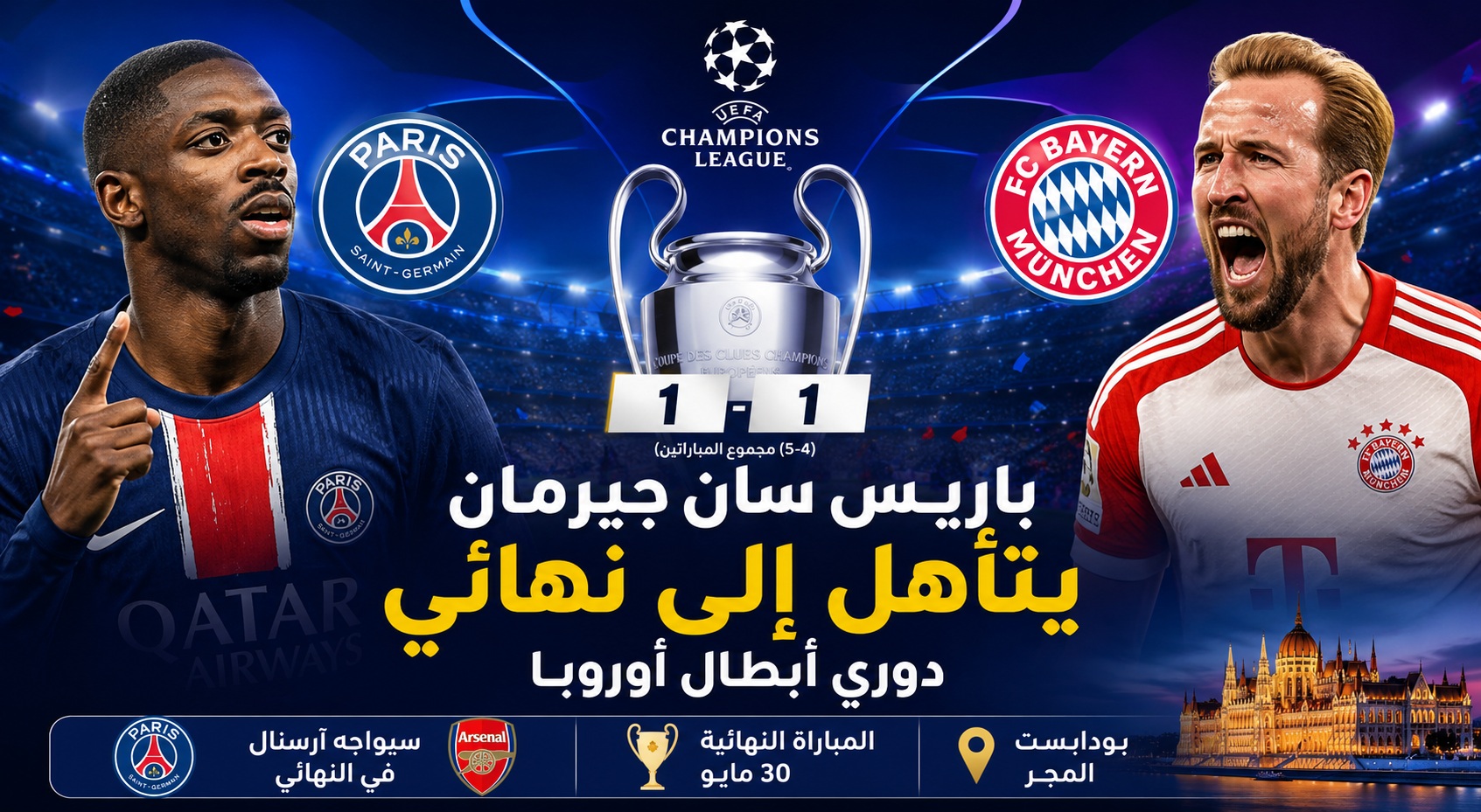 باريس سان جيرمان يبلغ نهائي دوري أبطال أوروبا بعد إقصاء بايرن ميونيخ ويضرب موعداً مع أرسنال