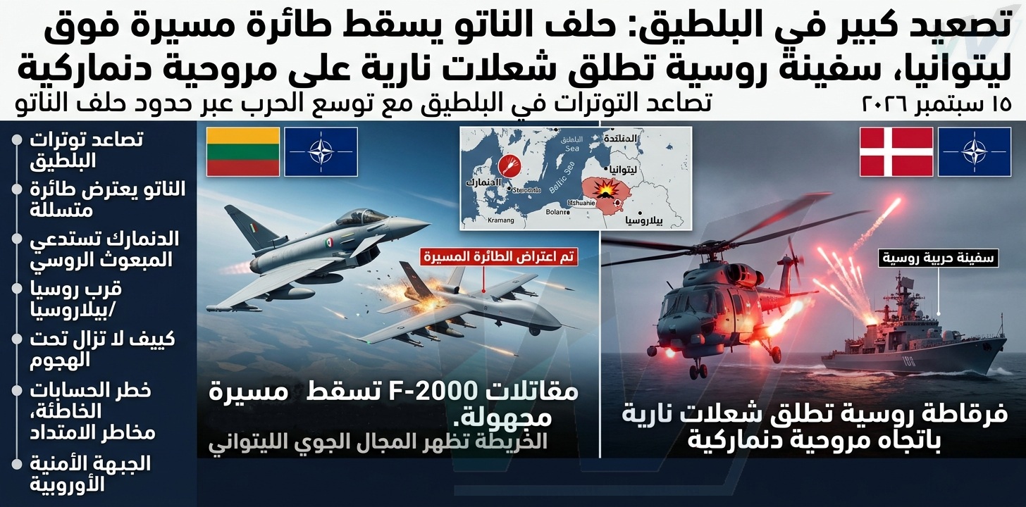 الناتو يُسقط مسيّرة فوق ليتوانيا وفرقاطة روسية تطلق شعلات على مروحية دنماركية
